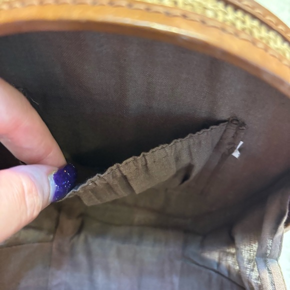 Vintage Leather Crossbody Bag Camel Brown Tan Rattan Sides Magnetic Snap Closure - Picture 12 of 16